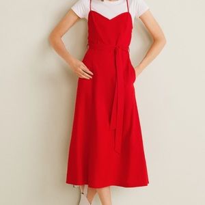 Mango Linen-blend midi dress medium